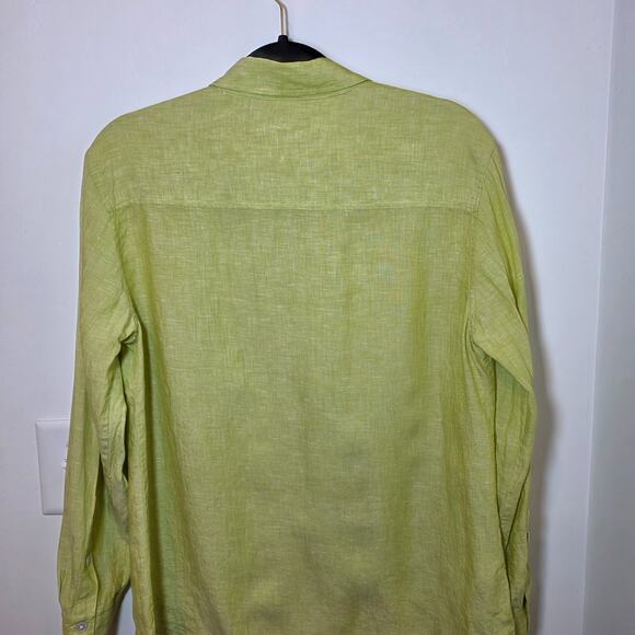 Tommy Bahama Womens 100% Linen Button Down Shirt Lime Green Long Sleeve L Pocket - Picture 5 of 11